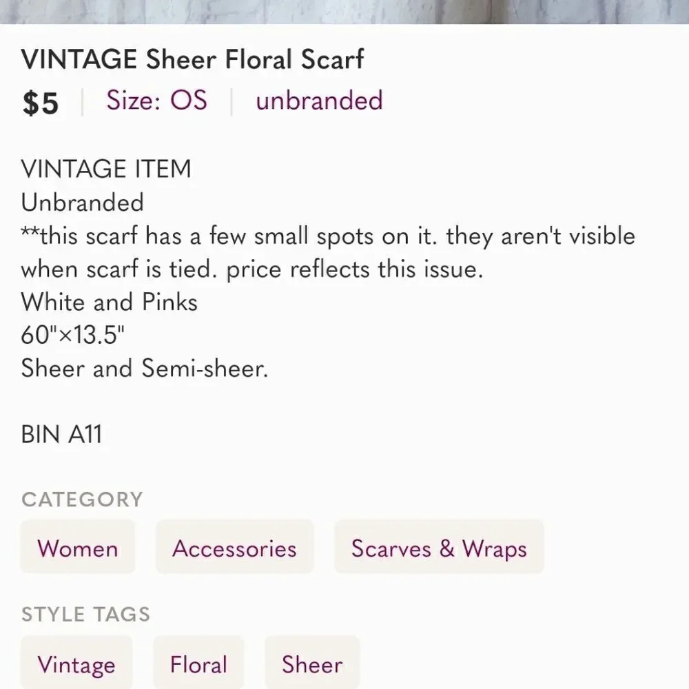 VINTAGE Sheer Floral Scarf